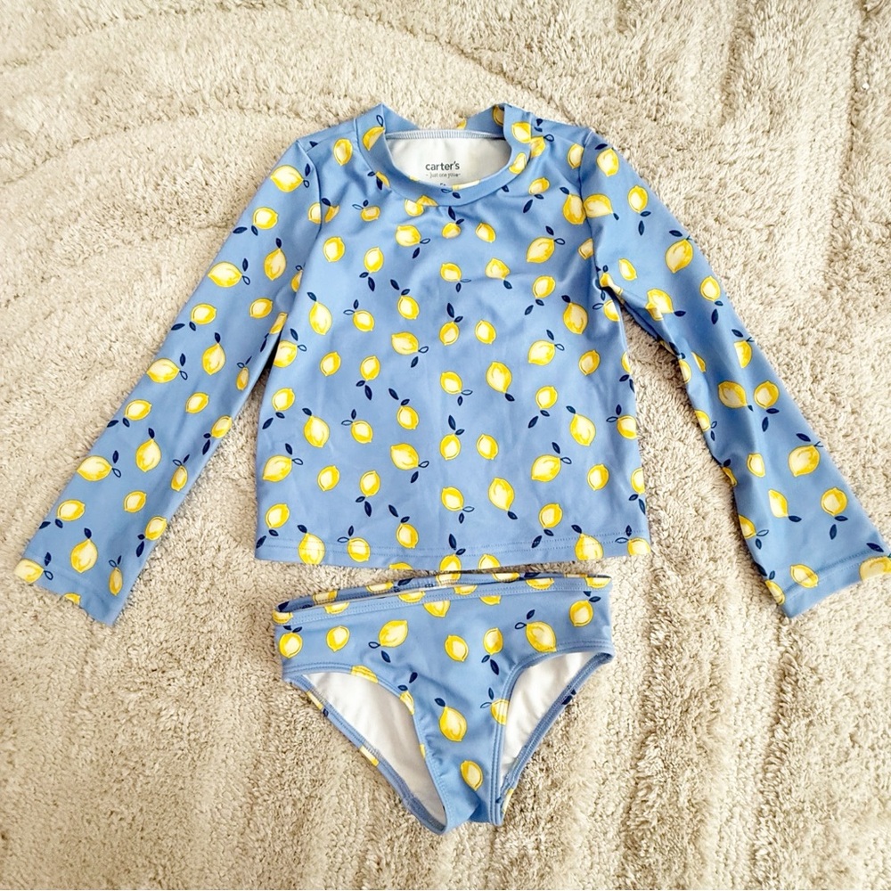 Carter's Blue and Yellow Rashguard Swim Set with Lemon Print